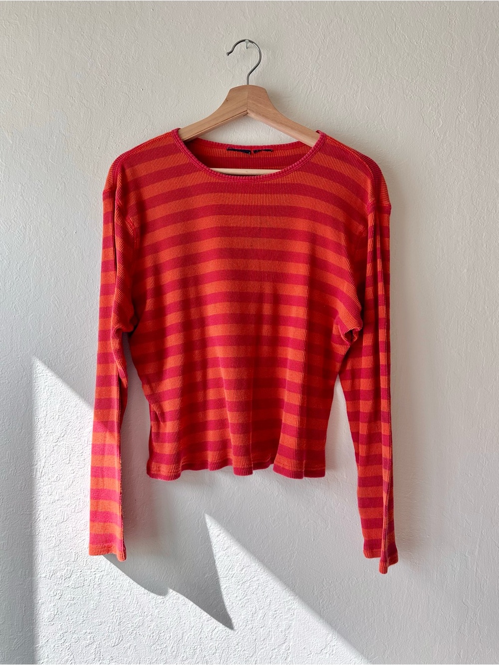 Vintage y2k route 66 long sleeve shirt pink & orange striped cotton large xl